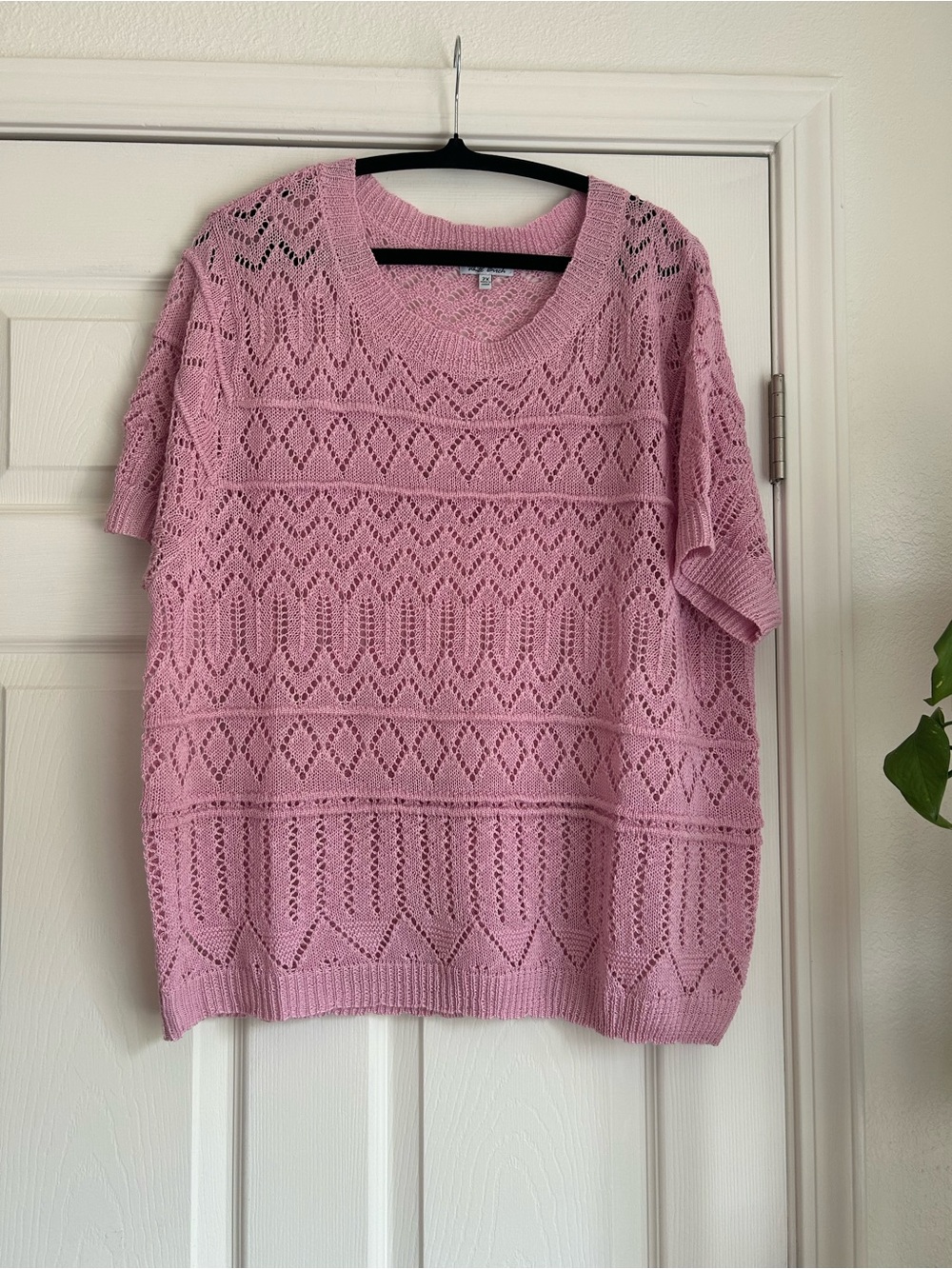 White Birch pink crochet knit sweater top size 2x